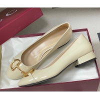 Sumptuous Gucci Ballet Flats with Half Horsebit in Patent Leather White 1021036