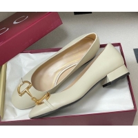 Luxury Gucci Ballet Flats with Half Horsebit in Calf Leather White 1021041