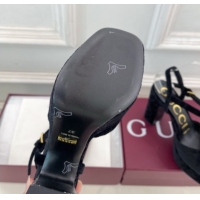 Luxury Cheap Gucci GG Velvet Platform Sandals 11.5cm with Horsebit Black GG102101 1021046