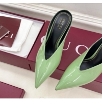 Luxury Gucci 97 Heeled Mules 8.5cm in Patent Leather Green 1021047