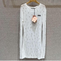 Luxury Cheap Miu Miu Cotton Dress with Strass MIU0903028 White 2025