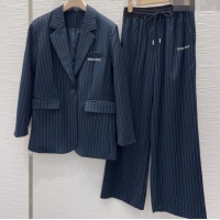 Best Quality Miu Miu Striped Jacket and Pants Set M091801 Dark Blue 2025