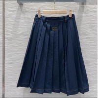 Good Quality Miu Miu Cotton Blend Pleated Skirt M091805 Blue 2025