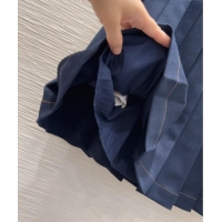 Good Quality Miu Miu Cotton Blend Pleated Skirt M091805 Blue 2025