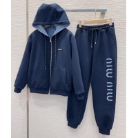 Most Popular Miu Miu Cotton Jacket and Pants Set M091807 Blue 2025