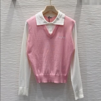 Original Cheap Miu Miu Wool Polo Shirt M091808 Pink/White 2025