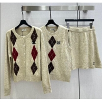 Luxury Cheap Miu Miu Wool Cashmere Cardigan/Vest/Shorts Set M091811 Beige 2025