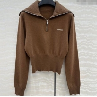 Best Quality Miu Miu Cashmere Knit Zip Top M091812 Brown 2025