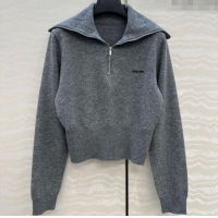 Grade Promotional Miu Miu Cashmere Knit Zip Top M091812 Grey 2025