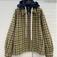 Best Quality Miu Miu Plaid Jacket with Hoodie MM101401 Green/Brown 2025