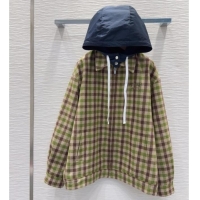 Best Quality Miu Miu Plaid Jacket with Hoodie MM101401 Green/Brown 2025