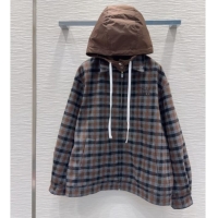 Market Sells Miu Miu Plaid Jacket with Hoodie MM101401 Blue/Brown 2025