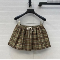 Luxury Cheap Miu Miu Cotton Plaid Mini Shorts MM101404 Brown/Yellow/Green 2025