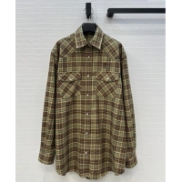 Top Quality Miu Miu Cotton Plaid Shirt MM101404 Brown/Yellow/Green 2025