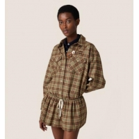 Best Quality Miu Miu Wool Plaid Shirt MM101405 Brown 2025