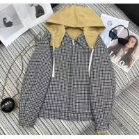 Top Quality Miu Miu Reversible Houndstooth Jacket with Hoodie MM101406 Black/Grey/White 2025