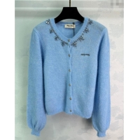 ​Good Taste Miu Miu Wool Cardigan with Strass MM101412 Blue 2025