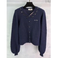 ​Big Discount Miu Miu Wool Cardigan with Strass MM101412 Dark Blue 2025