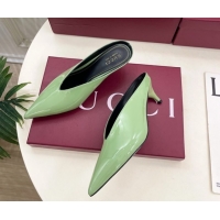 Stylish Gucci 97 Heeled Mules 5.5cm in Patent Leather Green 1021054