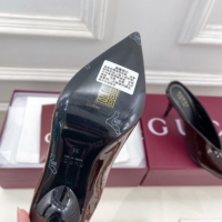 Grade Quality Gucci 97 Heeled Mules 5.5cm in Patent Leather Dark Brown 1021055