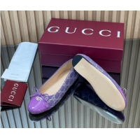 Buy Luxury Gucci GG Strass Denim and Patent Leather Ballet Flats with Double G and Bow Purple 1021059