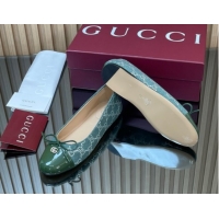 Shop Cheap Gucci GG Strass Denim and Patent Leather Ballet Flats with Double G and Bow Green 1021060