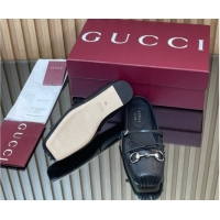 Sumptuous Gucci Horsebit Flat Mules in Leather Black 1021063
