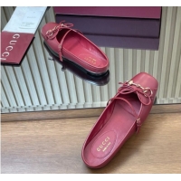 Best Product Gucci Horsebit Flat Mules in Leather Red 1021064