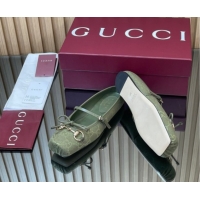 Sophisticated Gucci Horsebit Flat Mules in GG Canvas Green 1021069