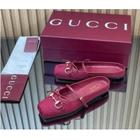 Shop Duplicate Gucci Horsebit Flat Mules in GG Canvas Red 1021070