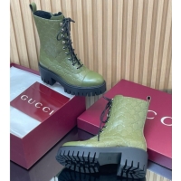 Popular Style Gucci GG Leather Lace-up Ankle Boots 6cm Green 1021071