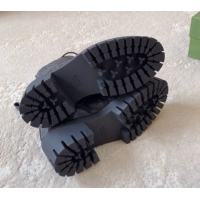 Stylish Gucci GG Leather Lace-up Ankle Boots 6cm Black 1021072