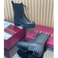 Discount Gucci Calf Leather Lace-up Ankle Boots 6cm with GG 1021073
