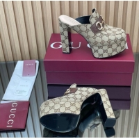 Top Design Gucci GG Canvas Platform Mule 13.5cm with Horsebit 835315 Beige 2025
