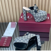 Luxury Gucci GG Canvas Platform Mule 13.5cm with Horsebit 835315 Grey 2025