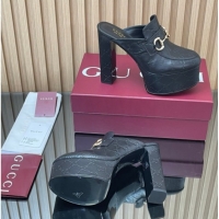 Cheap Price Gucci GG Leather Platform Mule 13.5cm with Horsebit 835315 Black 2025