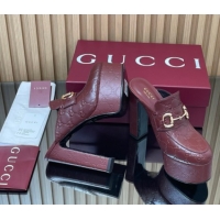 Luxury Cheap Gucci GG Leather Platform Mule 13.5cm with Horsebit 835315 Burgundy 2025