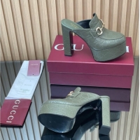 Luxury Gucci GG Leather Platform Mule 13.5cm with Horsebit 835315 Green 2025