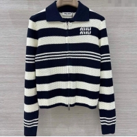 Buy Discount Miu Miu Wool Striped Cardigan MM101421 White/Blue 2025
