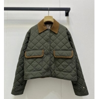 Top Grade Miu Miu Quilted Padded Jacket with Lamb Leather Suede MM101423 Green 2025