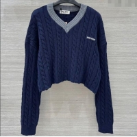 ​Buy Discount Miu Miu Wool Short Sweater MM101425 Blue 2025
