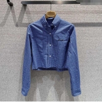 Promotional Miu Miu Cotton Plaid Shirt MM101428 Blue 2025