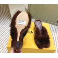 Stylish Fendi Arco Wedge Mules 7.5cm in Rabbit Fur Brown 1030001