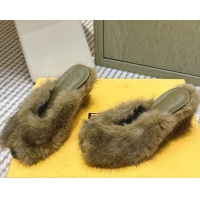 Purchase Fendi Arco Wedge Mules 7.5cm in Rabbit Fur Green 1030002