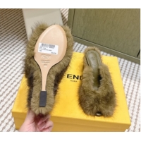 Purchase Fendi Arco Wedge Mules 7.5cm in Rabbit Fur Green 1030002