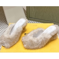 Shoulder Carry Fendi Arco Wedge Mules 7.5cm in Rabbit Fur White 1030003