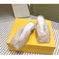 Shoulder Carry Fendi Arco Wedge Mules 7.5cm in Rabbit Fur White 1030003