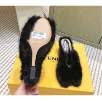 Grade Fendi Arco Wedge Mules 7.5cm in Rabbit Fur Burgundy 1030005