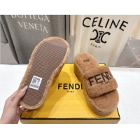 Sumptuous Fendi Sunshine Platform Slides Sandal in Shearling Wool Light Brown 2025 FE103001