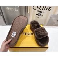 Perfect Fendi Sunshine Platform Slides Sandal in Shearling Wool Grey 2025 FE103001 1030008